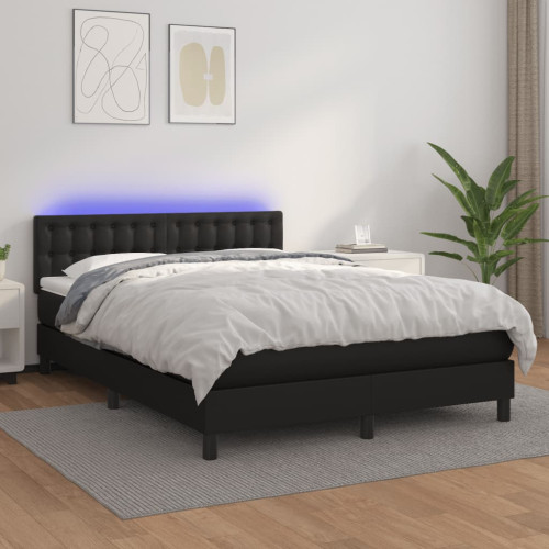 vidaXL Ramsäng med madrass & LED svart 140x190 cm konstläder