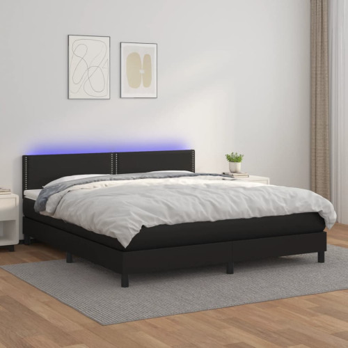 vidaXL Ramsäng med madrass & LED svart 160x200 cm konstläder