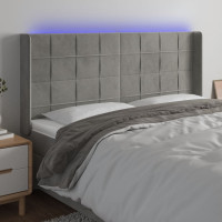 Produktbild för Sänggavel LED ljusgrå 203x16x118/128 cm sammet