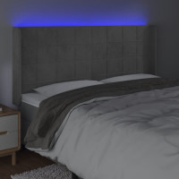 Produktbild för Sänggavel LED ljusgrå 203x16x118/128 cm sammet