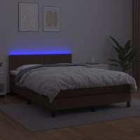 Miniatyr av produktbild för Ramsäng med madrass & LED brun 140x200 cm konstläder