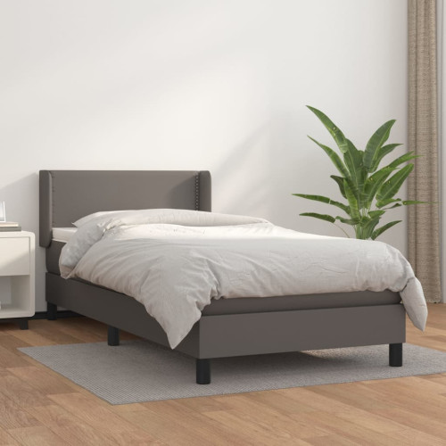 vidaXL Ramsäng med madrass grå 90x190 cm konstläder