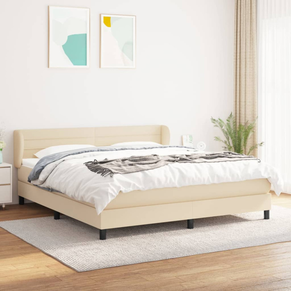 Produktbild för Ramsäng med madrass gräddvit 180x200 cm tyg