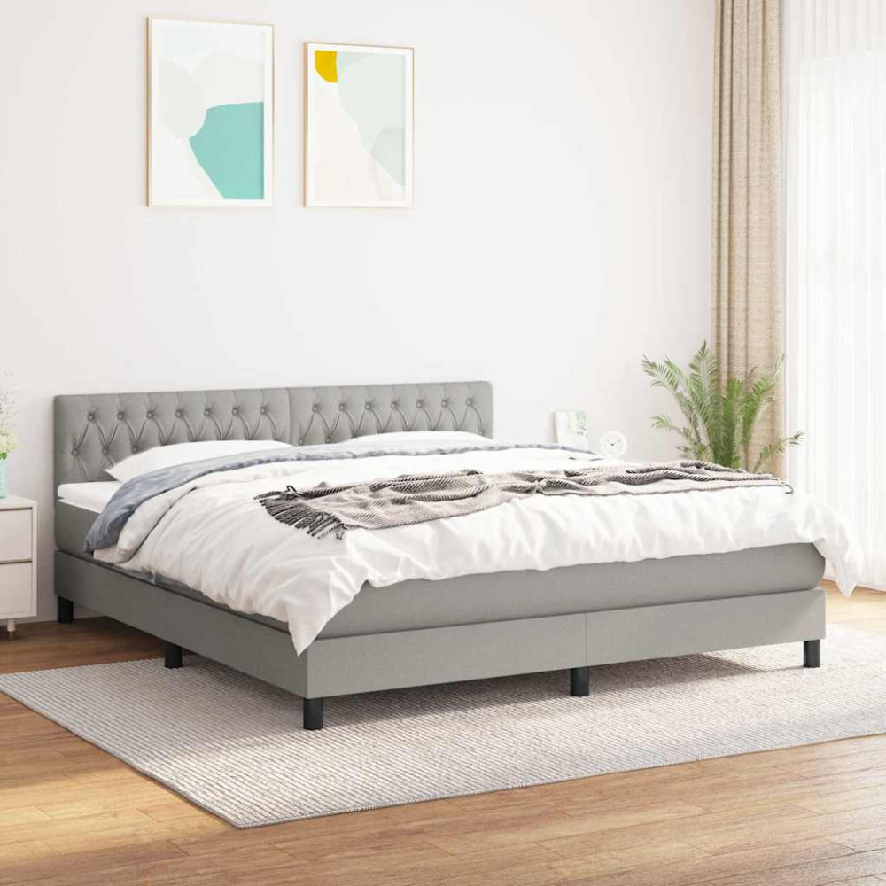Produktbild för Ramsäng med madrass ljusgrå 180x200 cm tyg