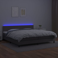 Produktbild för Ramsäng med madrass & LED grå 200x200 cm konstläder