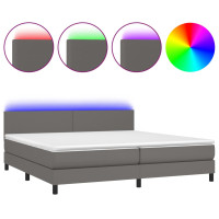 Produktbild för Ramsäng med madrass & LED grå 200x200 cm konstläder