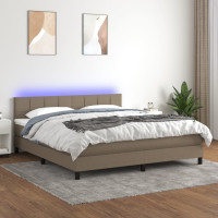 Produktbild för Ramsäng med madrass & LED taupe 180x200 cm tyg