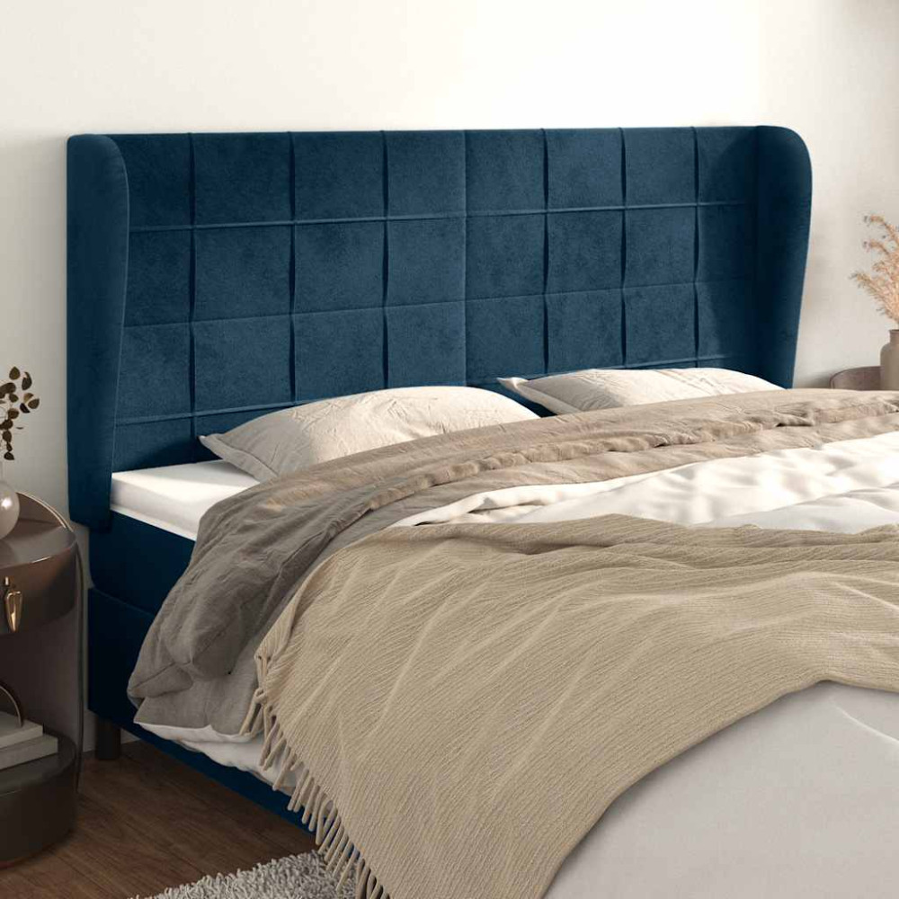 Produktbild för Sänggavel med kanter mörkblå 203x23x118/128 cm sammet
