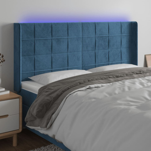 vidaXL Sänggavel LED mörkblå 203x16x118/128 cm sammet