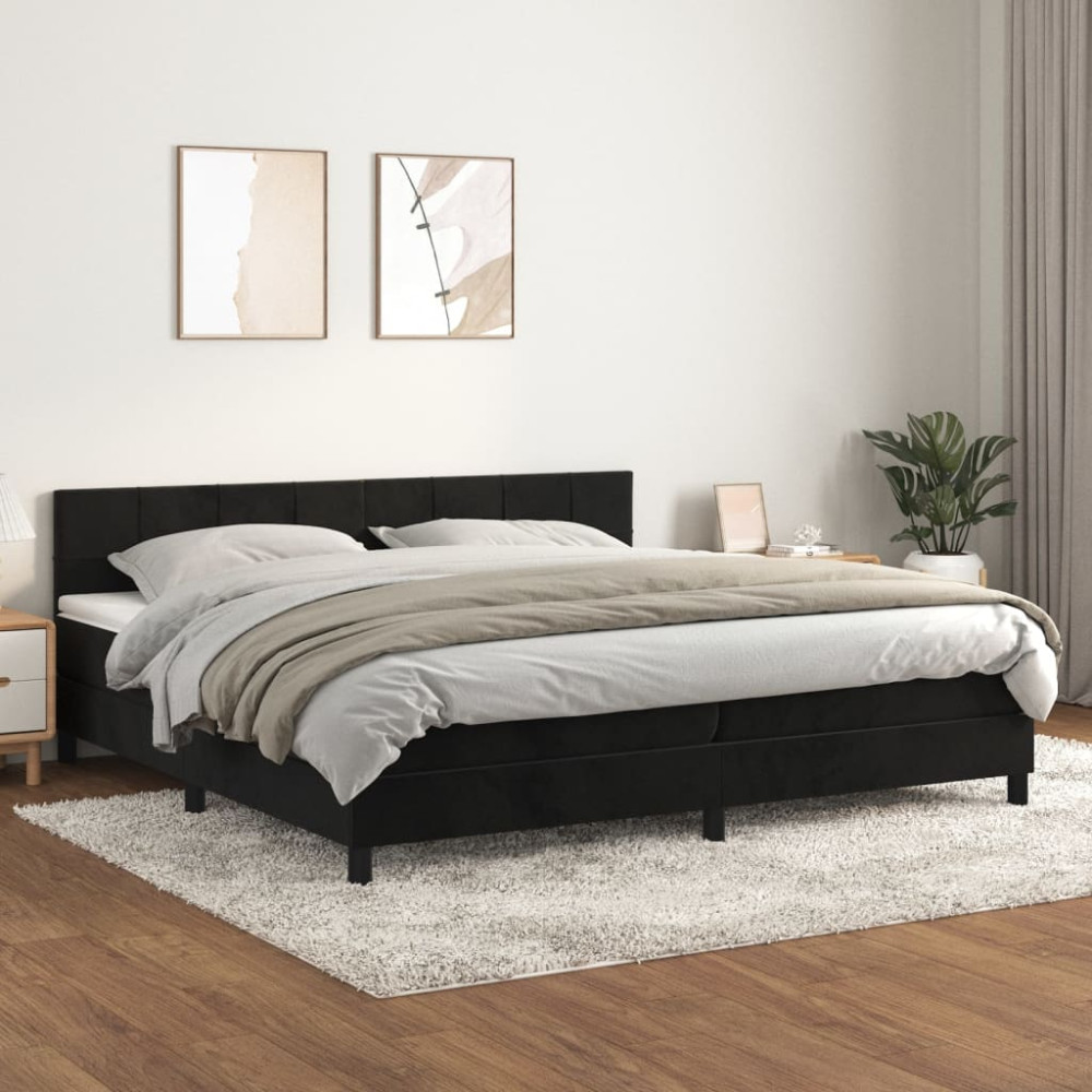 Produktbild för Ramsäng med madrass svart 200x200 cm sammet