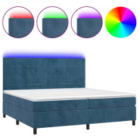 Produktbild för Ramsäng med madrass & LED mörkblå 200x200 cm sammet