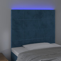 Produktbild för Sänggavel LED mörkblå 100x5x118/128 cm sammet