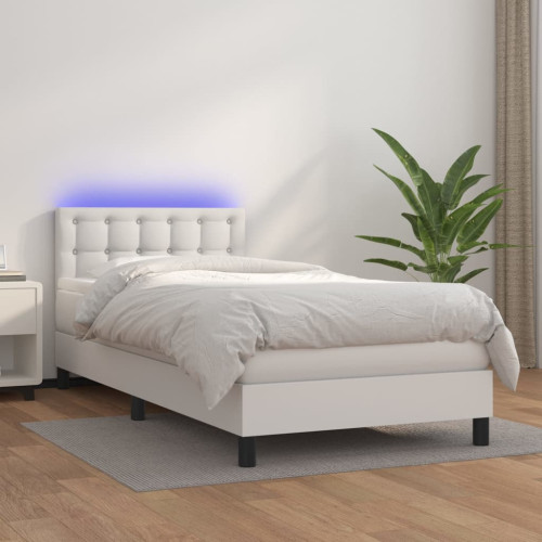 vidaXL Ramsäng med madrass & LED vit 90x190 cm konstläder