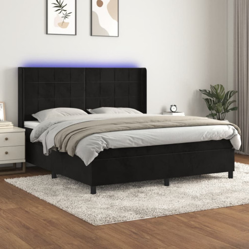 vidaXL Ramsäng med madrass & LED svart 180x200 cm sammet