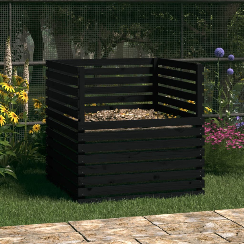 Produktbild för Kompostlåda svart 100x100x102 cm massiv furu