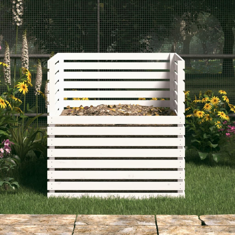 Produktbild för Kompostlåda vit 100x100x102 cm massiv furu