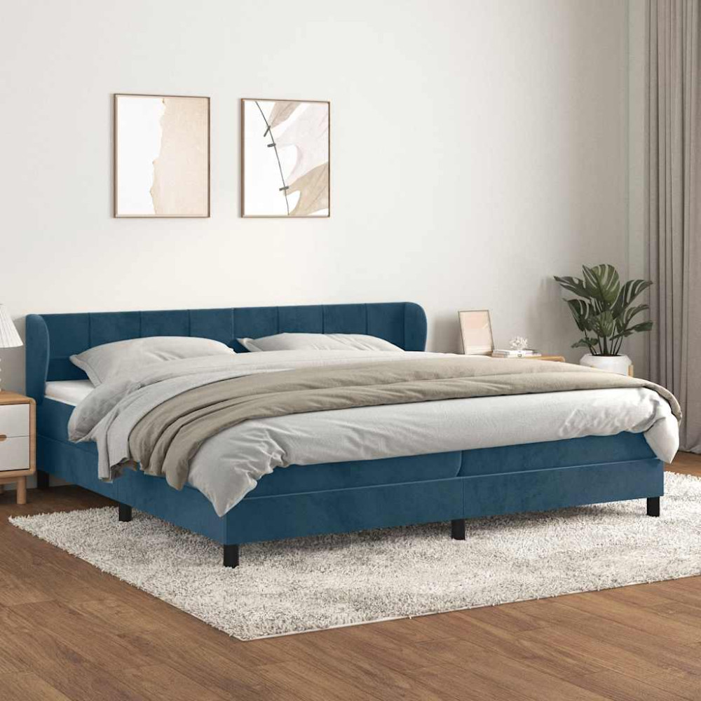 Produktbild för Ramsäng med madrass mörkblå 200x200 cm sammet