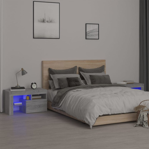 vidaXL Sängbord 2 st med LED-belysning grå sonoma 70x36,5x 40 cm