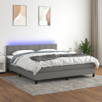 Produktbild för Ramsäng med madrass & LED mörkgrå 180x200 cm tyg