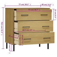 Miniatyr av produktbild för Byrå med 3 lådor brun OSLO 77x40x79,5 cm massivt trä