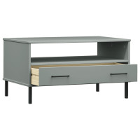 Produktbild för Soffbord med metallben OSLO grå 85x50x45 cm massivt trä