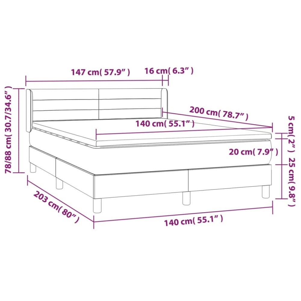 Produktbild för Ramsäng med madrass mörkbrun 140x200 cm tyg