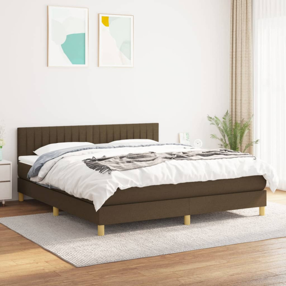 Produktbild för Ramsäng med madrass mörkbrun 180x200 cm tyg