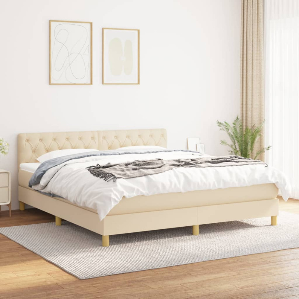 Produktbild för Ramsäng med madrass gräddvit 160x200 cm tyg