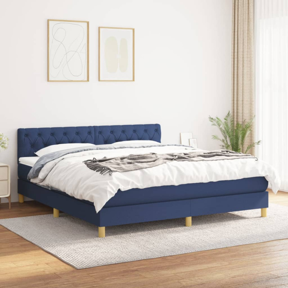 Produktbild för Ramsäng med madrass blå 160x200 cm tyg