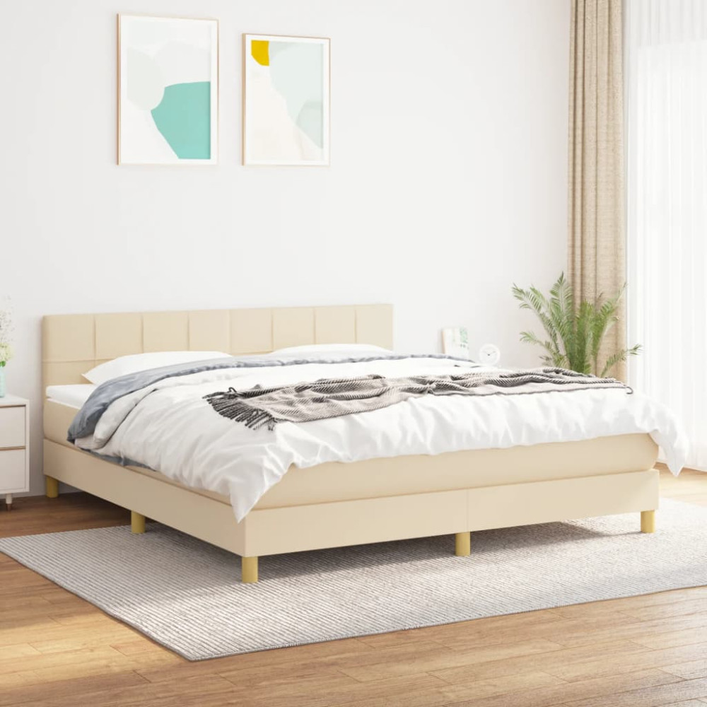 Produktbild för Ramsäng med madrass gräddvit 180x200 cm tyg