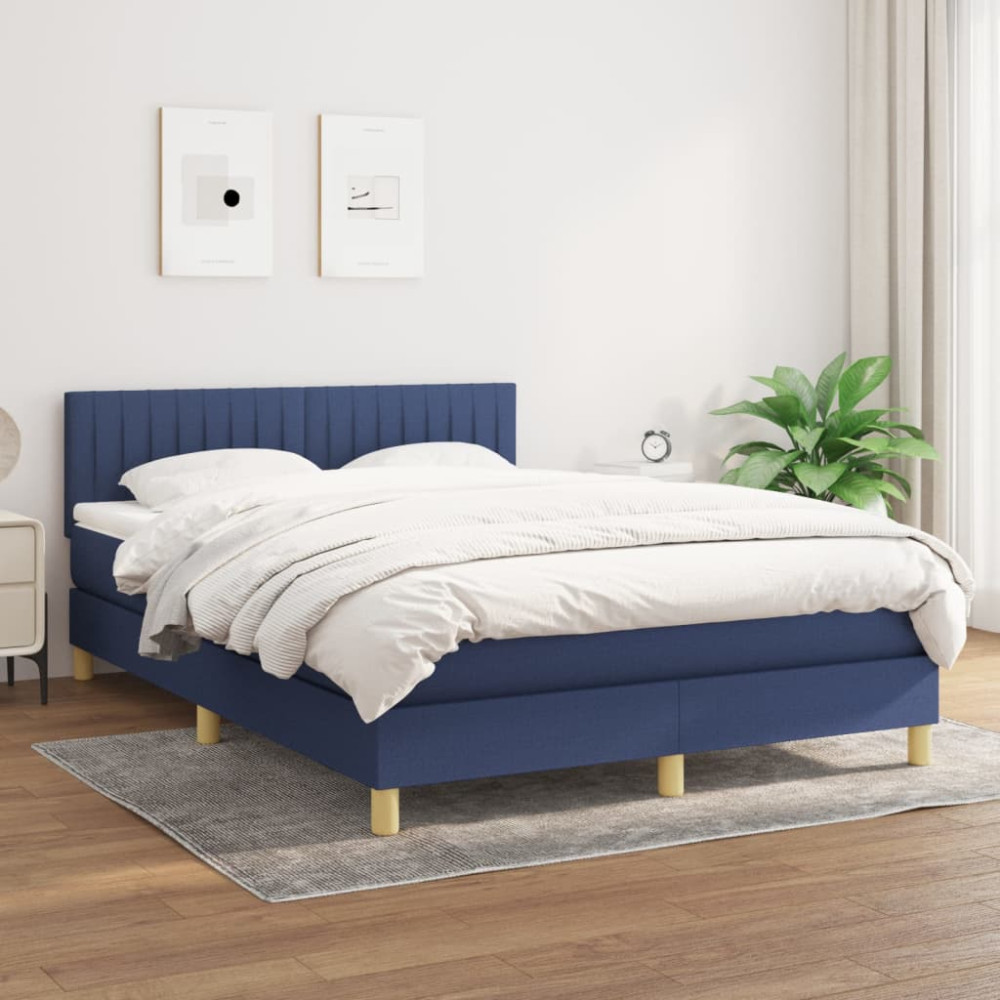 Produktbild för Ramsäng med madrass blå 140x200 cm tyg