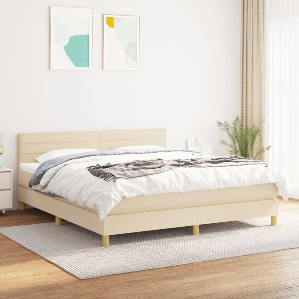 Produktbild för Ramsäng med madrass gräddvit 180x200 cm tyg