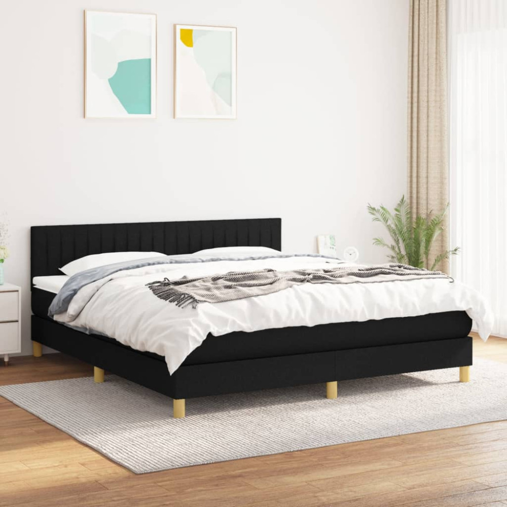 Produktbild för Ramsäng med madrass svart 160x200 cm tyg