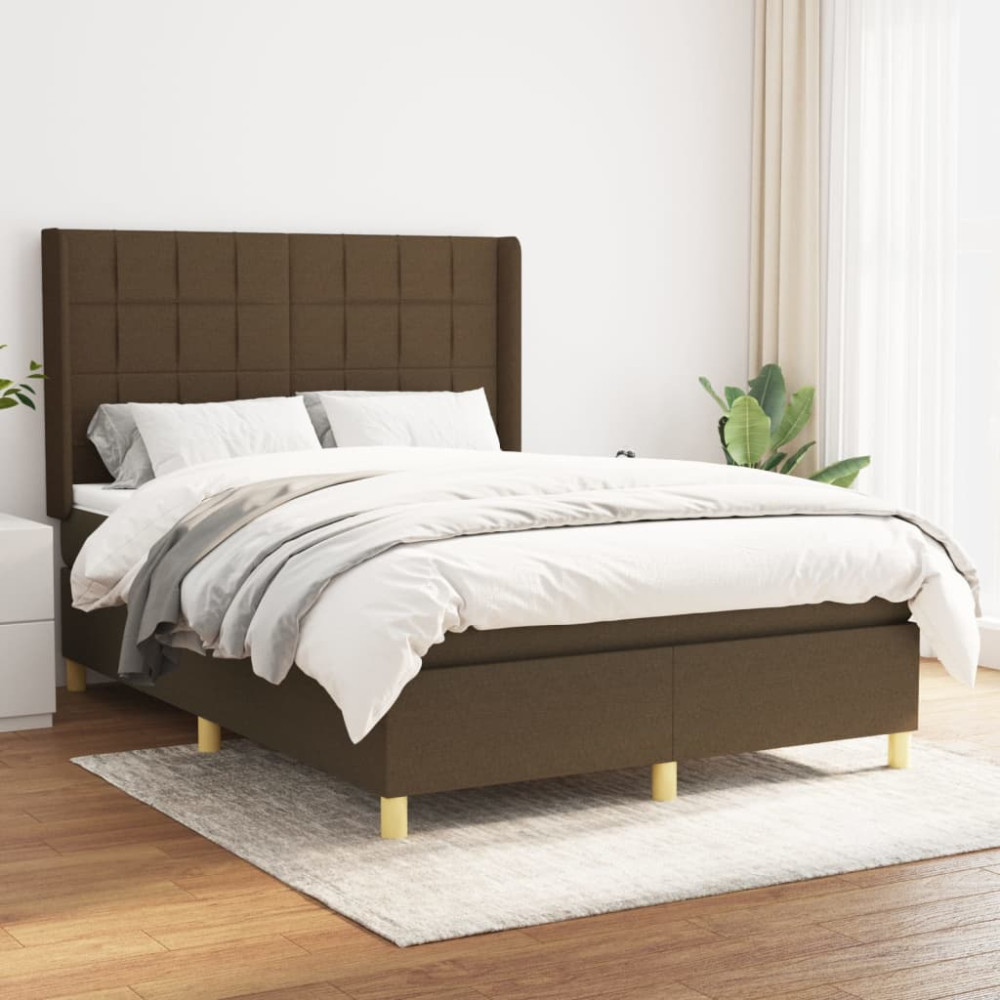 Produktbild för Ramsäng med madrass mörkbrun 140x200 cm tyg