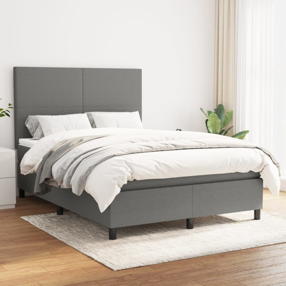 Produktbild för Ramsäng med madrass mörkgrå 140x200 cm tyg