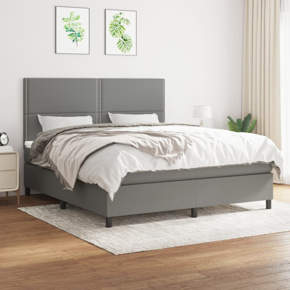 Produktbild för Ramsäng med madrass mörkgrå 180x200 cm tyg