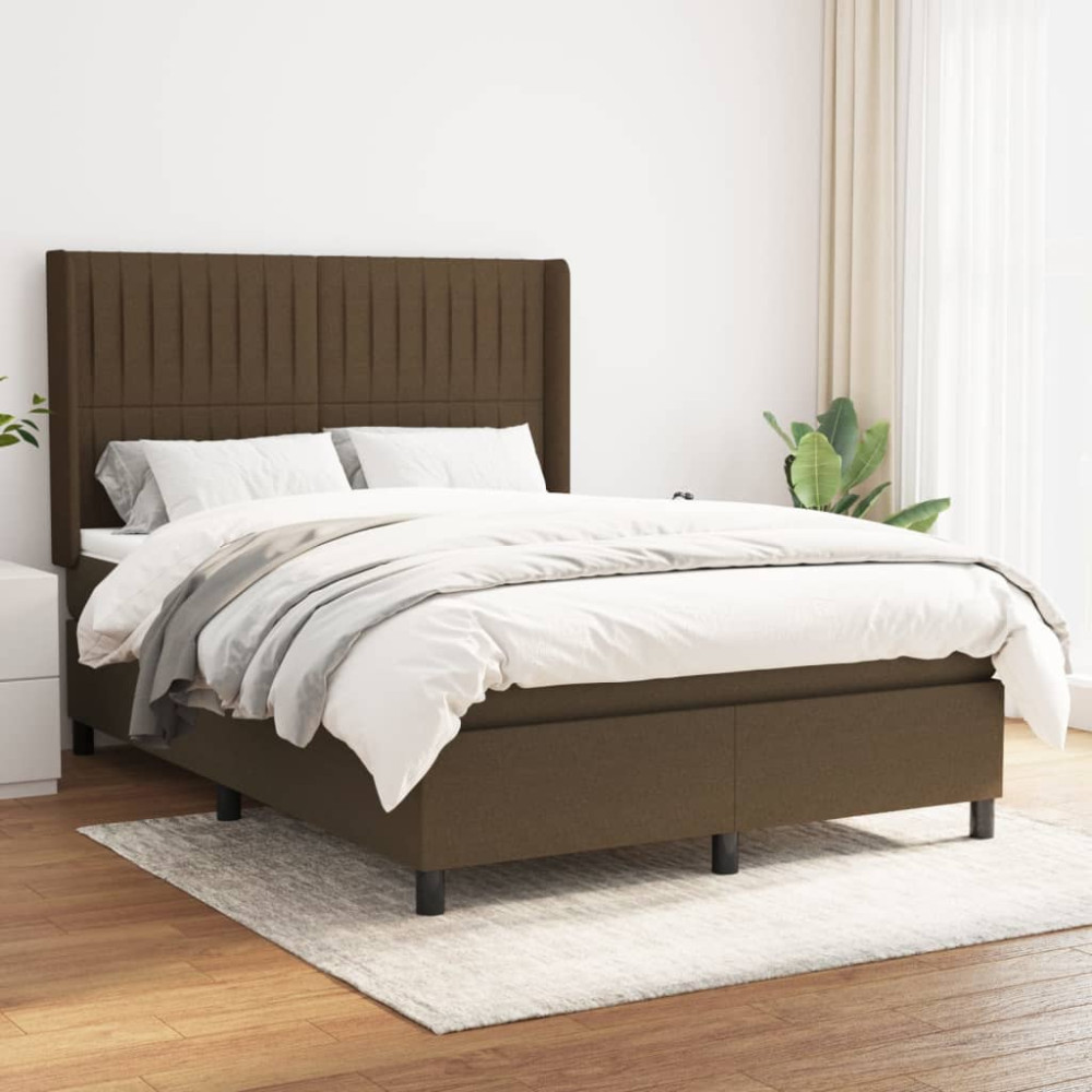 Produktbild för Ramsäng med madrass mörkbrun 140x200 cm tyg