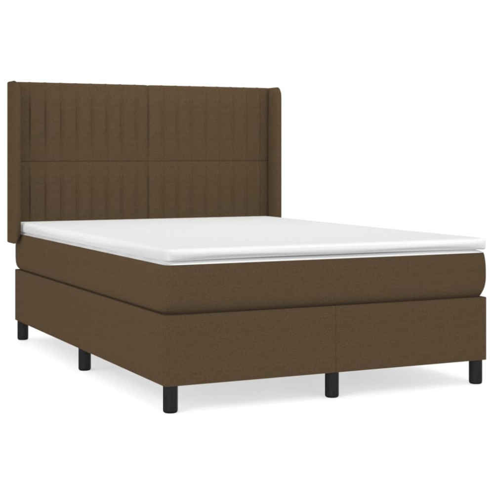 Produktbild för Ramsäng med madrass mörkbrun 140x200 cm tyg