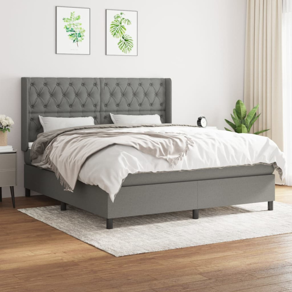 Produktbild för Ramsäng med madrass mörkgrå 160x200 cm tyg