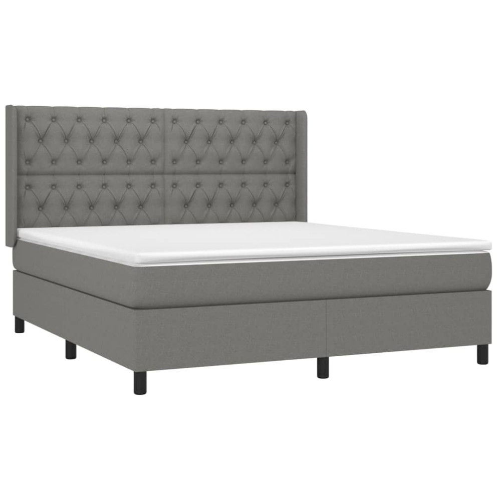 Produktbild för Ramsäng med madrass mörkgrå 160x200 cm tyg