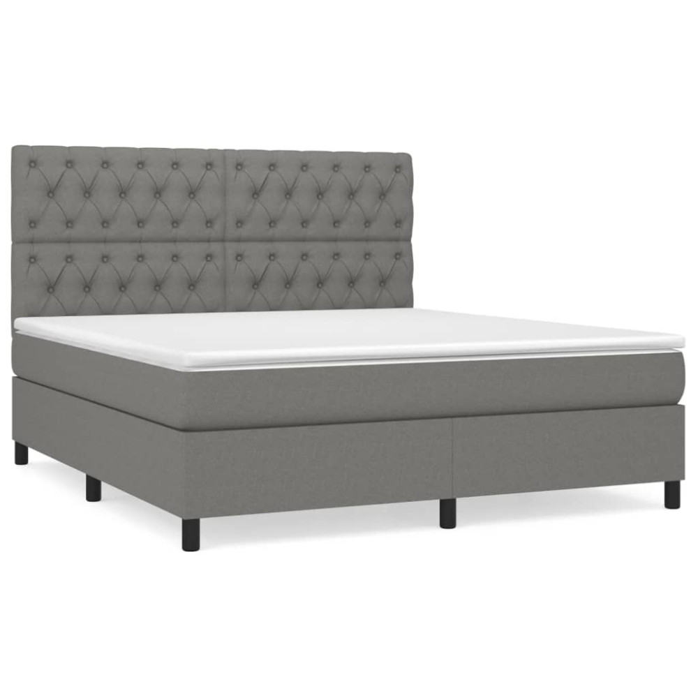 Produktbild för Ramsäng med madrass mörkgrå 160x200 cm tyg