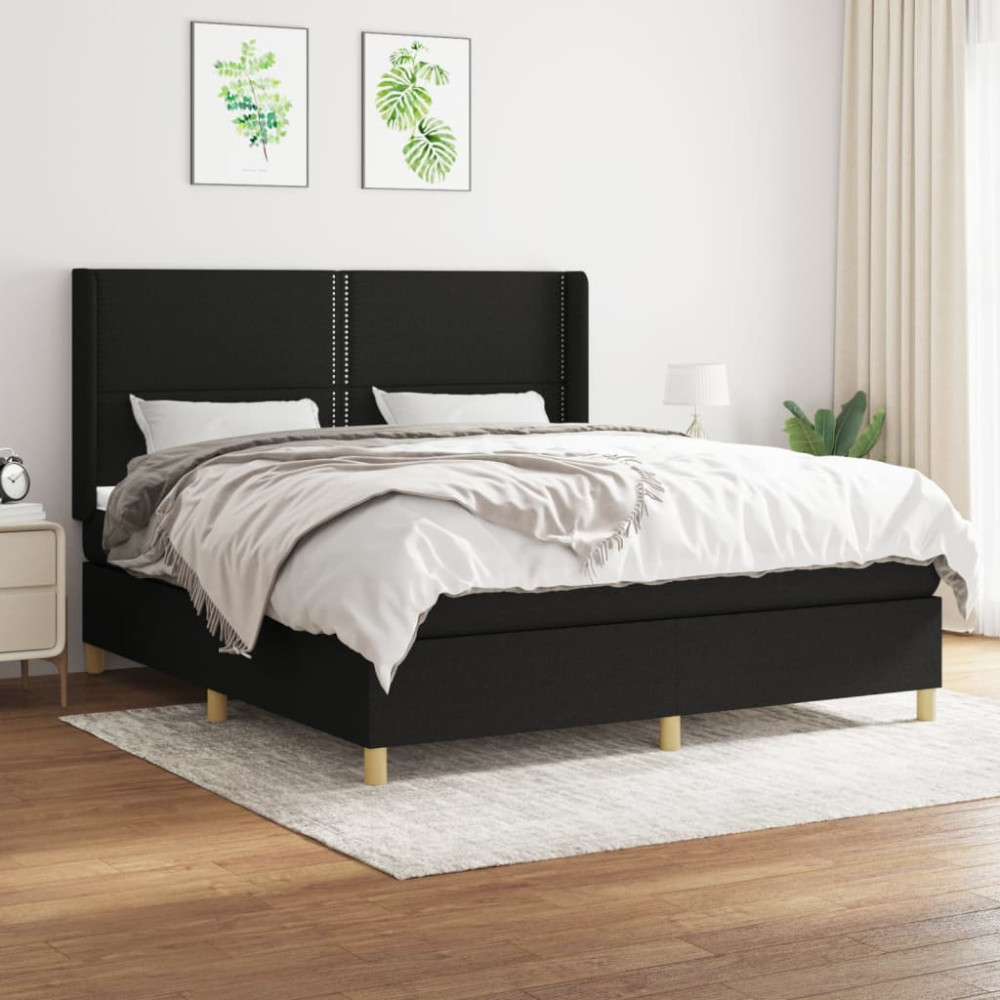 Produktbild för Ramsäng med madrass svart 180x200 cm tyg