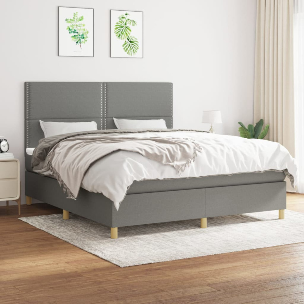 Produktbild för Ramsäng med madrass mörkgrå 180x200 cm tyg