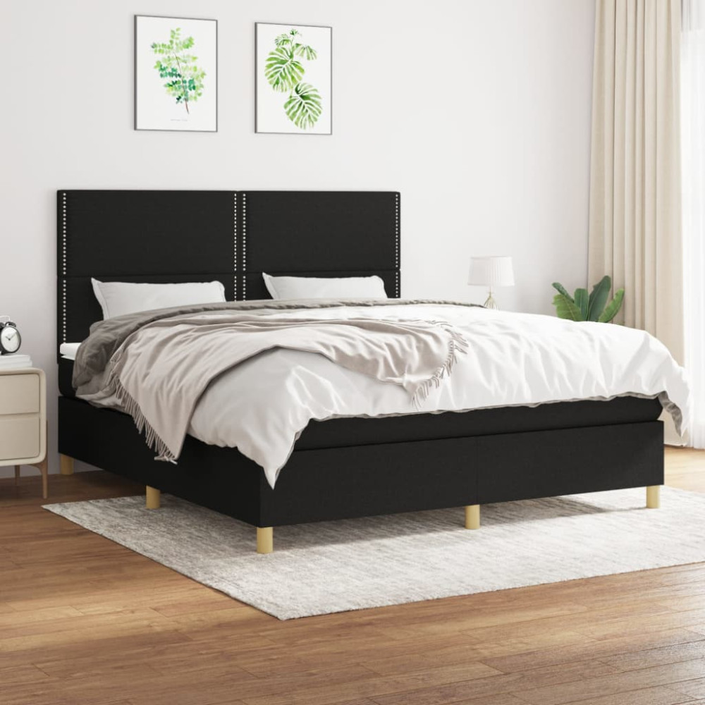Produktbild för Ramsäng med madrass svart 180x200 cm tyg