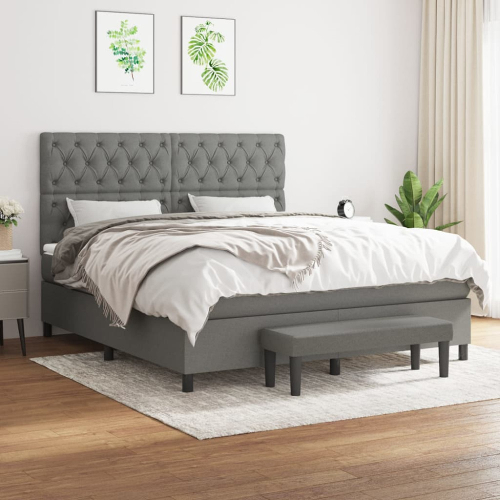 Produktbild för Ramsäng med madrass mörkgrå 160x200 cm tyg