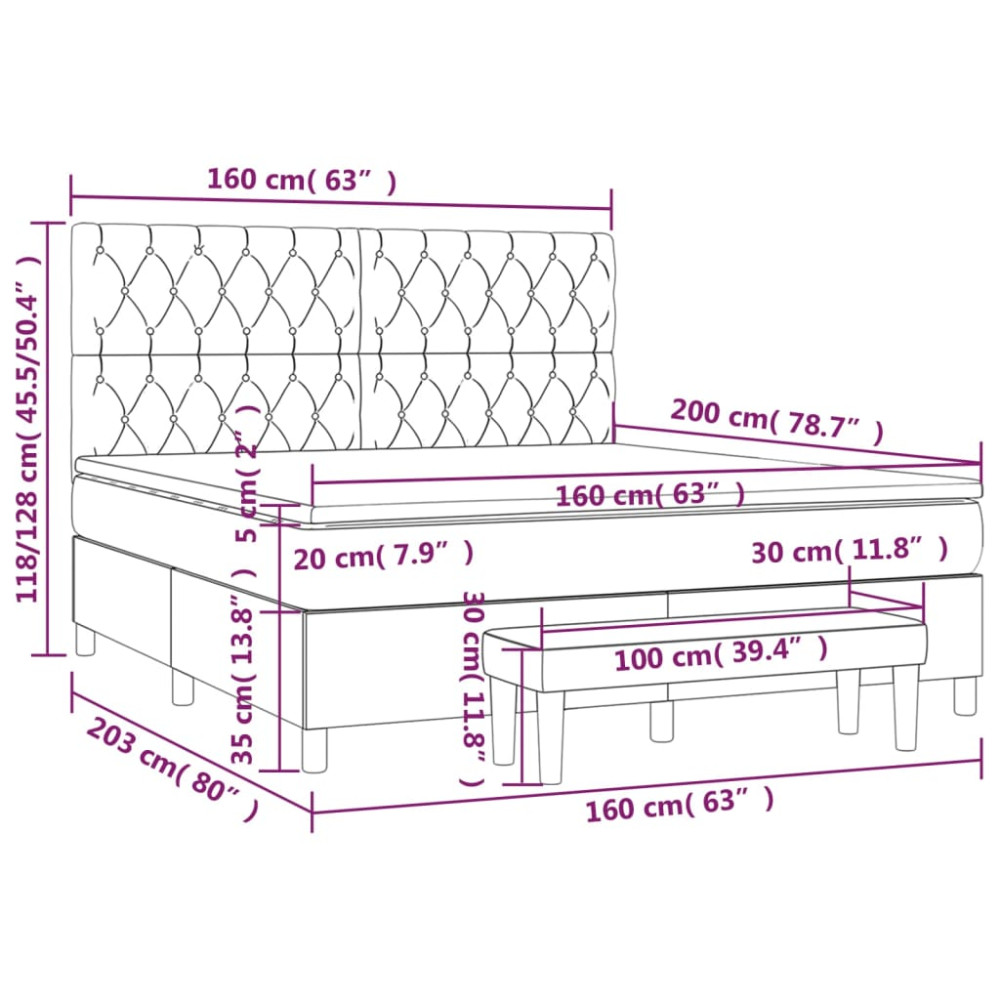 Produktbild för Ramsäng med madrass mörkgrå 160x200 cm tyg
