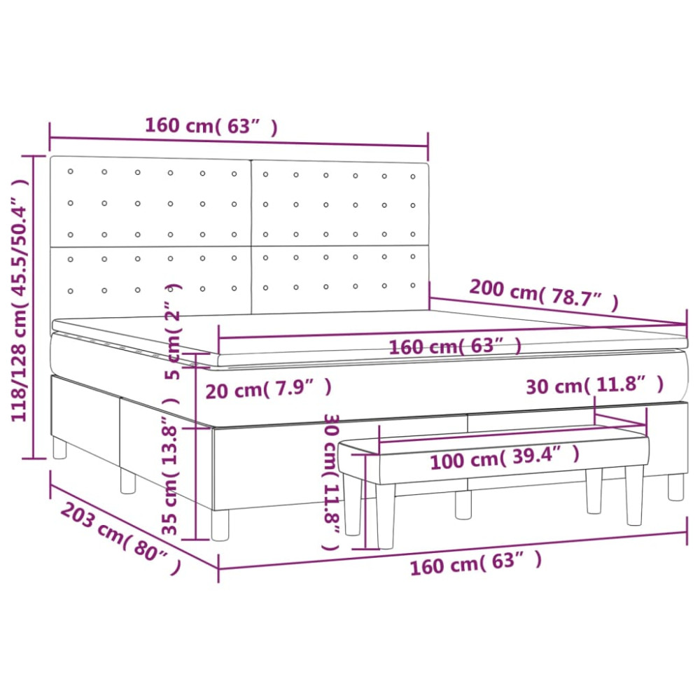 Produktbild för Ramsäng med madrass mörkgrå 160x200 cm tyg