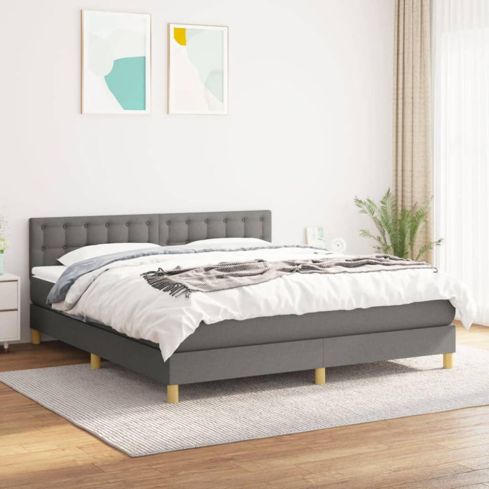 Produktbild för Ramsäng med madrass mörkgrå 160x200 cm tyg