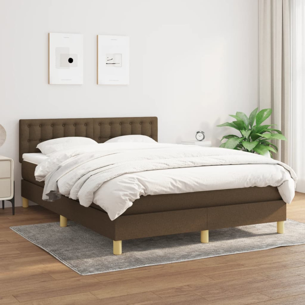 Produktbild för Ramsäng med madrass mörkbrun 140x200 cm tyg