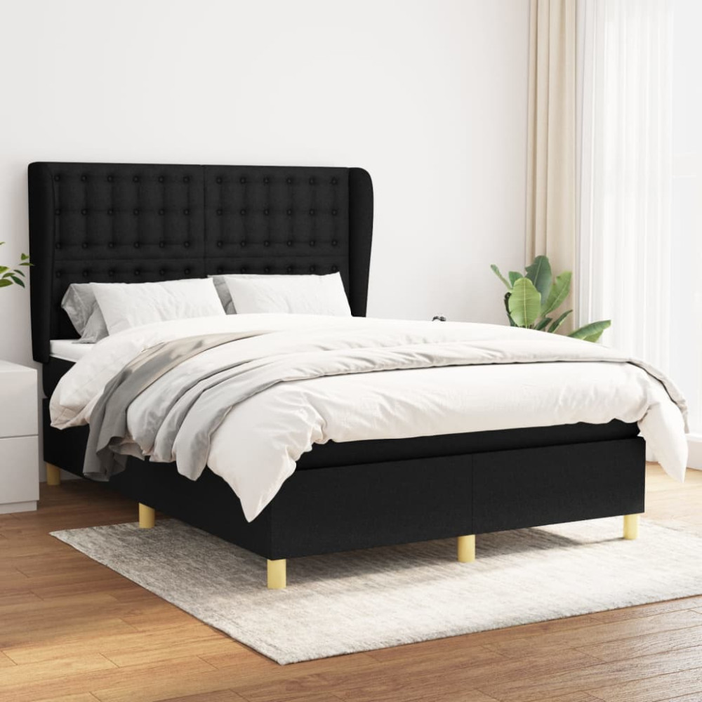 Produktbild för Ramsäng med madrass svart 140x200 cm tyg